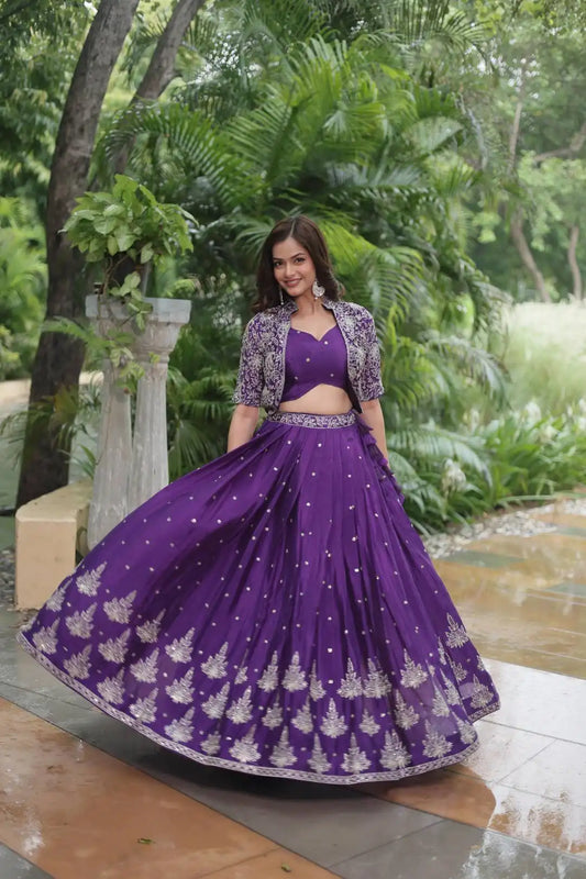Mohini 7128 Chinnon With Rich Embroidered Purple Color Lehenga Choli