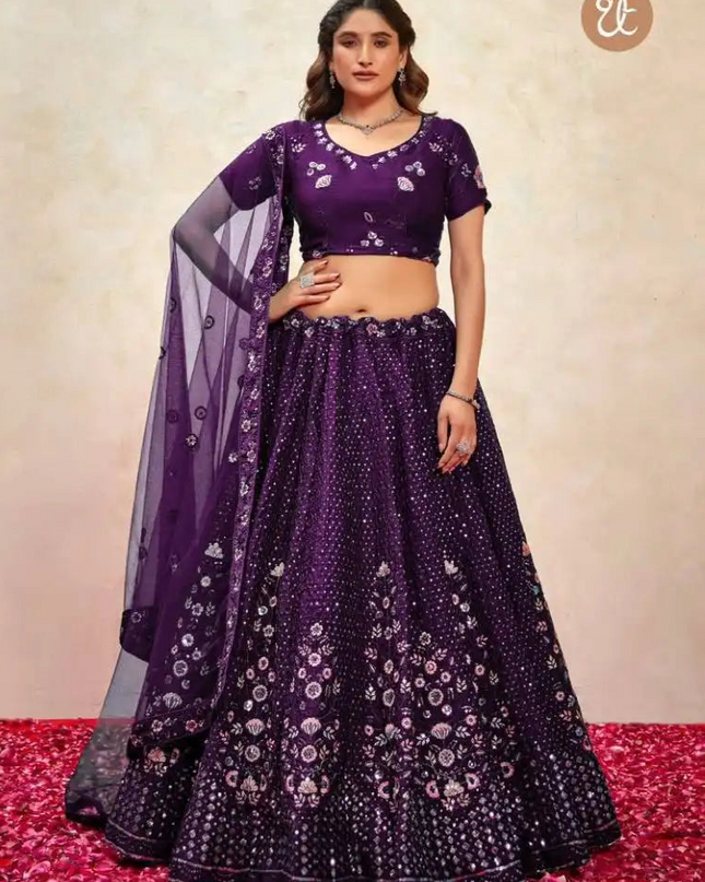 Threadthrill Elegance Vol 1 New Heavy Eggplant Color Embroidered Lehenga Choli
