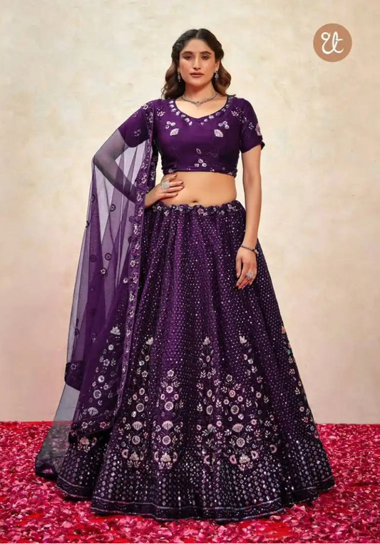 Threadthrill Elegance Vol 1 New Heavy Eggplant Color Embroidered Lehenga Choli