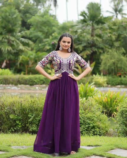 Moni 1110 Purple Color New Heavy Embroidery Gown Collection