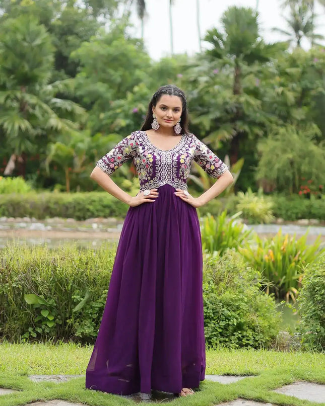 Moni 1110 Purple Color New Heavy Embroidery Gown Collection