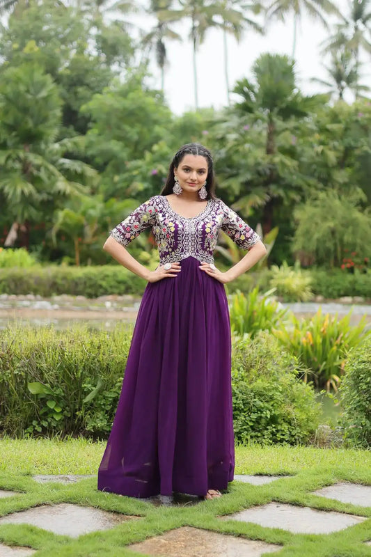 Moni 1110 Purple Color New Heavy Embroidery Gown Collection