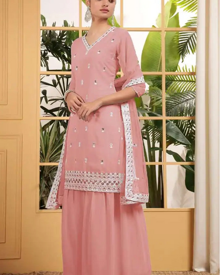 Threadthrill Design No 02 Oldrose Color Georgette Light Sharara Eid Dress