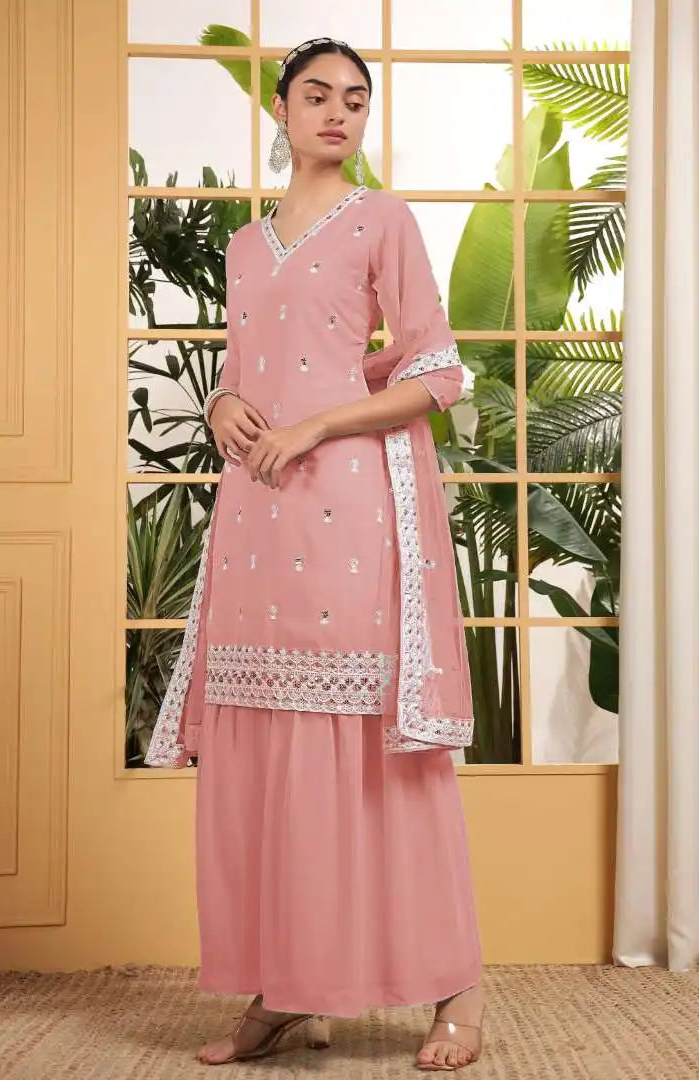 Threadthrill Design No 02 Oldrose Color Georgette Light Sharara Eid Dress