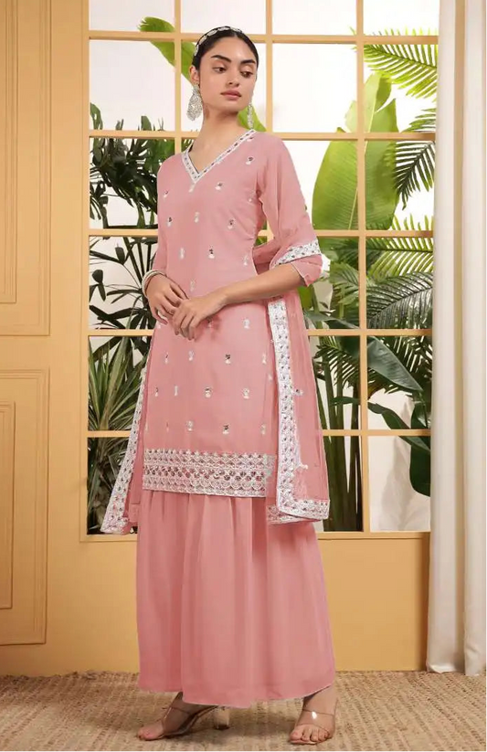 Threadthrill Design No 02 Oldrose Color Georgette Light Sharara Eid Dress