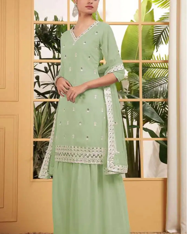 Threadthrill Design No 02  Celadon Color Georgette Light Sharara Eid Dress