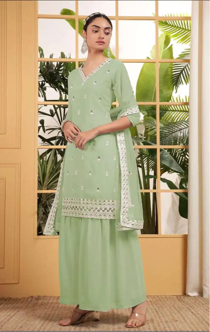 Threadthrill Design No 02  Celadon Color Georgette Light Sharara Eid Dress