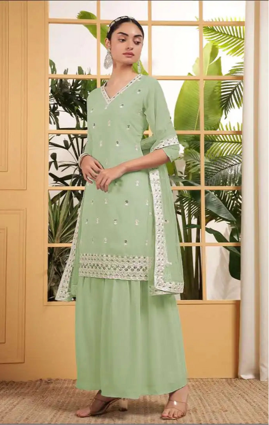 Threadthrill Design No 02  Celadon Color Georgette Light Sharara Eid Dress