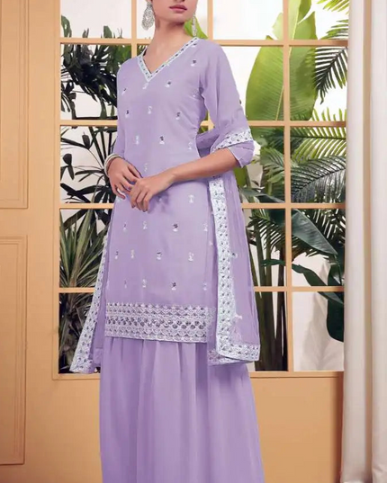 Threadthrill Design No 02 Mauve Color Georgette Light Sharara Eid Dress