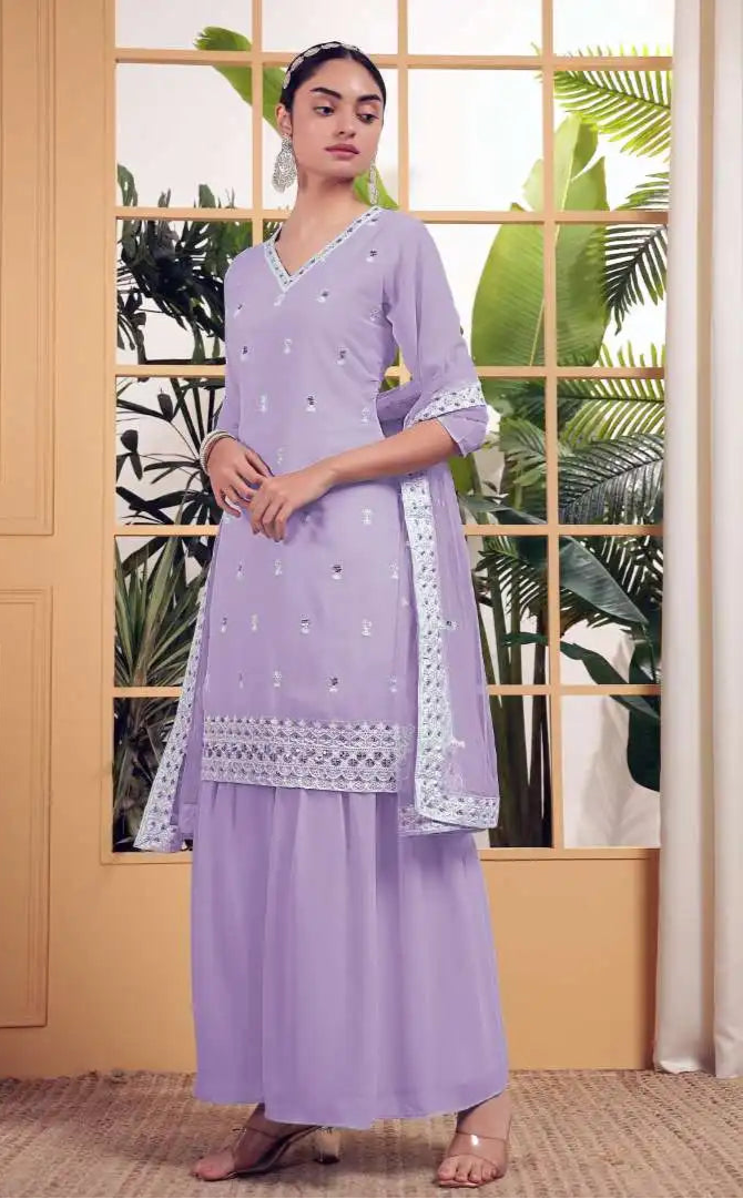 Threadthrill Design No 02 Mauve Color Georgette Light Sharara Eid Dress
