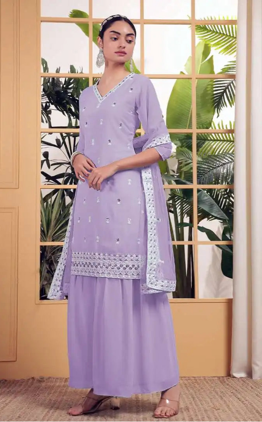 Threadthrill Design No 02 Mauve Color Georgette Light Sharara Eid Dress