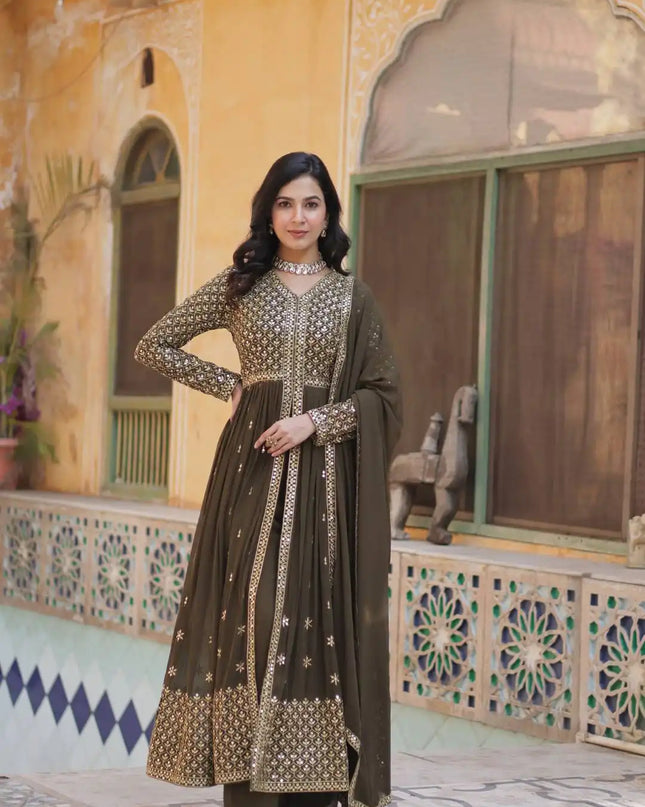 Moni 1149 Coffee Color New Faux Georgette Top Bottom With Dupatta