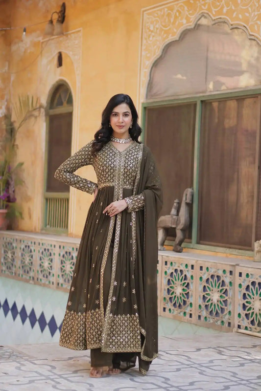 Moni 1149 Coffee Color New Faux Georgette Top Bottom With Dupatta