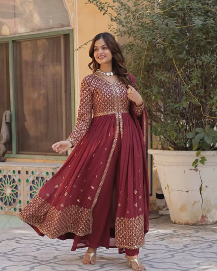Moni 1149 Maroon Color New Faux Georgette Top Bottom With Dupatta