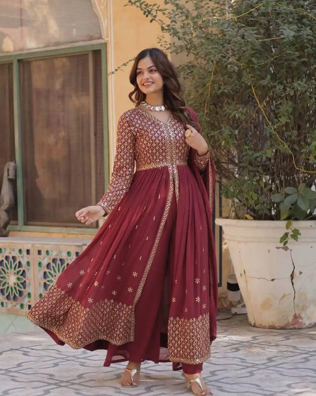 Moni 1149 Maroon Color New Faux Georgette Top Bottom With Dupatta