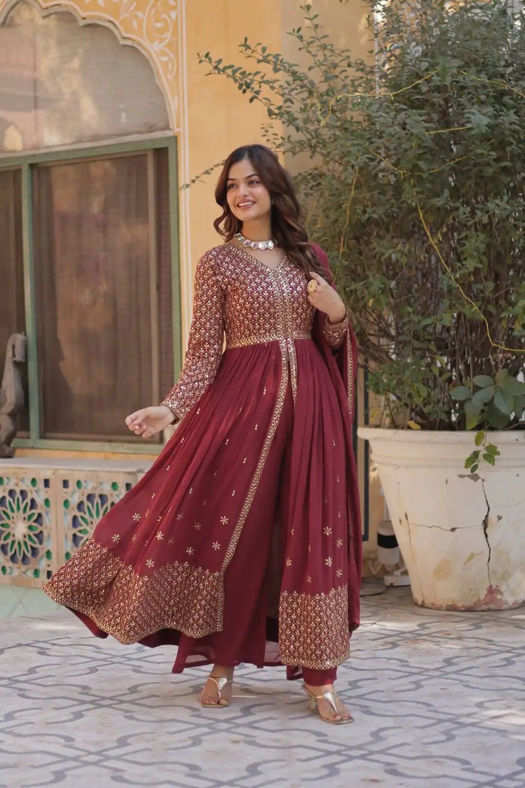 Moni 1149 Maroon Color New Faux Georgette Top Bottom With Dupatta