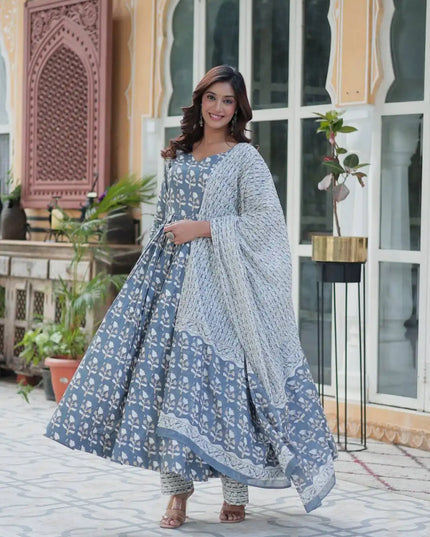 Moni 1155 Sky Blue Color New Cotton Gown Bottom With Dupatta