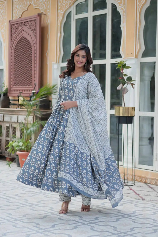 Moni 1155 Sky Blue Color New Cotton Gown Bottom With Dupatta