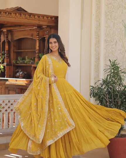 Mohini 9162 Yellow Color New Unique Coloured Faux Georgette Gown With Dupatta