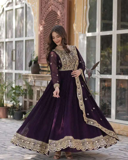 Moni 1153 Wine Color Premium Designer Readymade Gown Wholesale
