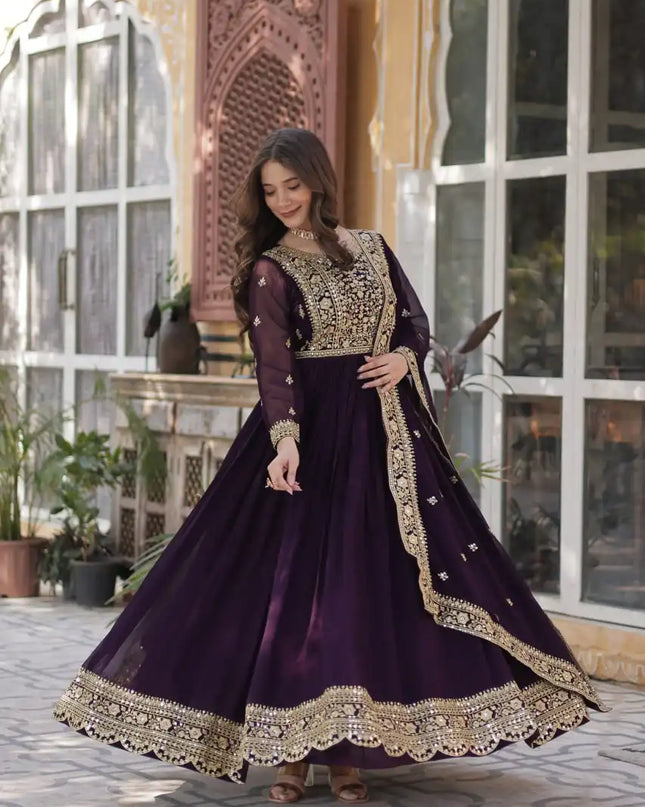 Moni 1153 Wine Color Premium Designer Readymade Gown Wholesale