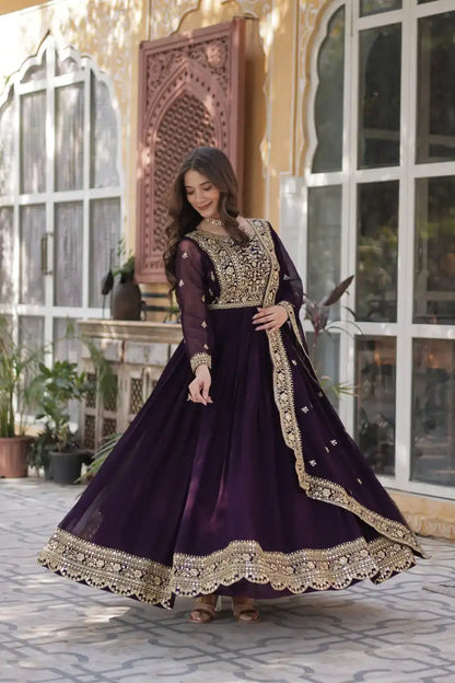 Moni 1153 Wine Color Premium Designer Readymade Gown Wholesale
