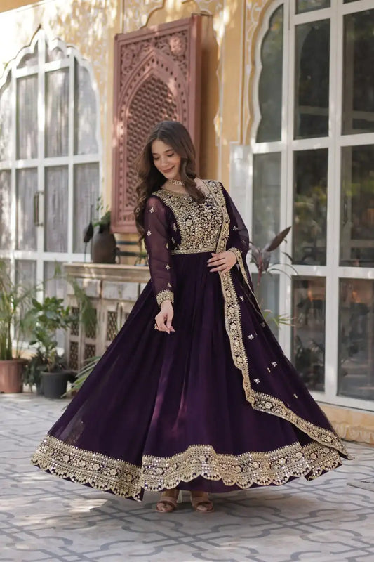 Moni 1153 Wine Color Premium Designer Readymade Gown Wholesale