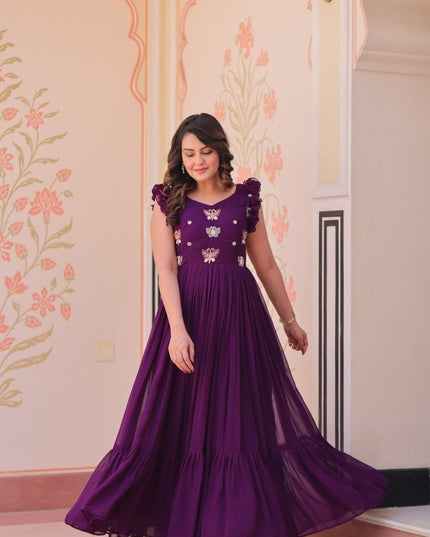Moni 1174 Purple Color Multithreaded Beads Embroidered Ladies Gown 2025