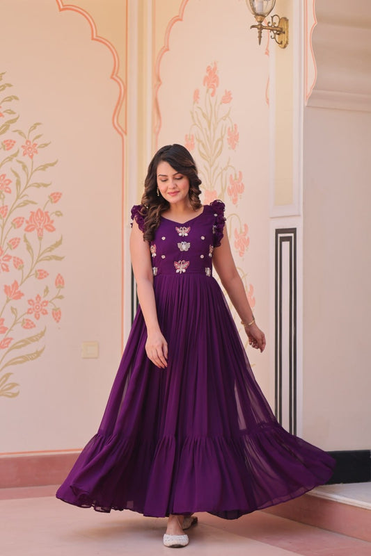 Moni 1174 Purple Color Multithreaded Beads Embroidered Ladies Gown 2025
