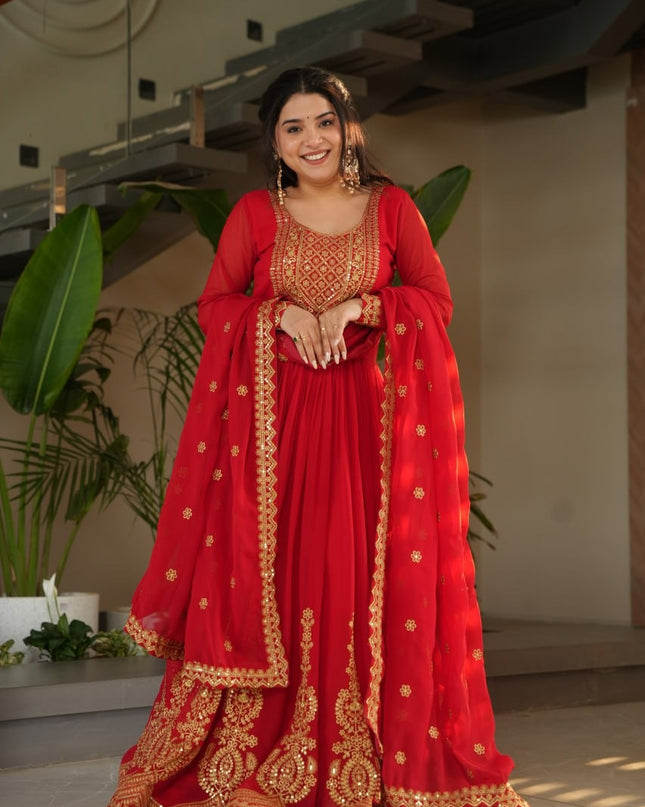 Moni 1162 Red Color Embroidery Zari Sequins Work Women Gown With Dupatta 2025