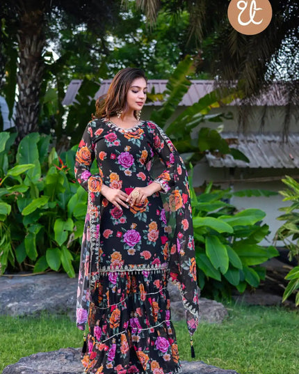 Threadthrill Design No 009 Floral Printed Georgette Ladies Kurti Palazzo Set 2025
