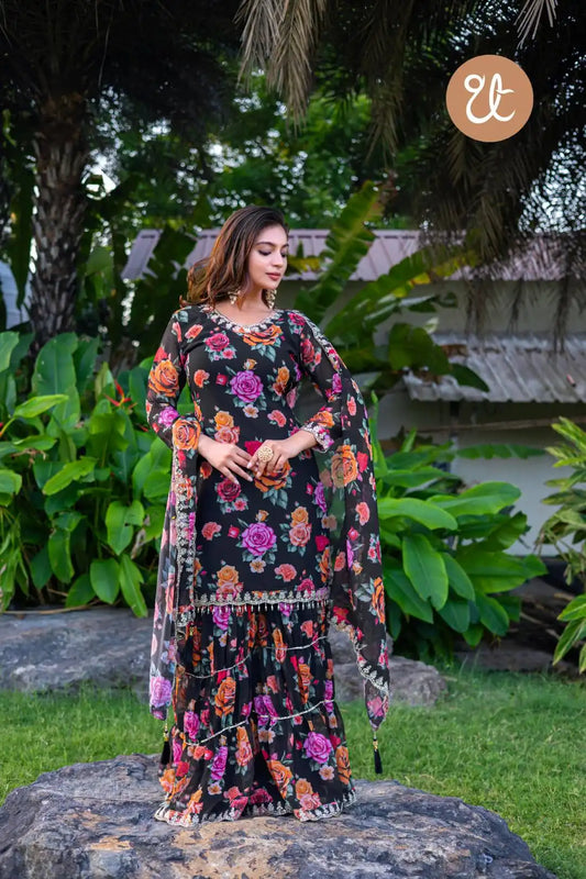 Threadthrill Design No 009 Floral Printed Georgette Ladies Kurti Palazzo Set 2025