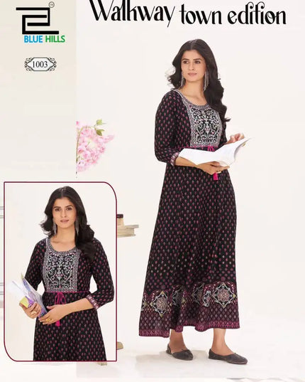 Blue Hills Walkway Town Edition Rayon Anarkali Kurti Long Flair