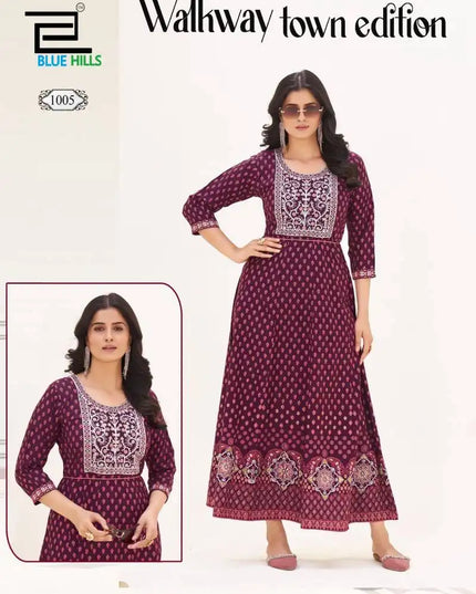 Blue Hills Walkway Town Edition Rayon Anarkali Kurti Festival Collection