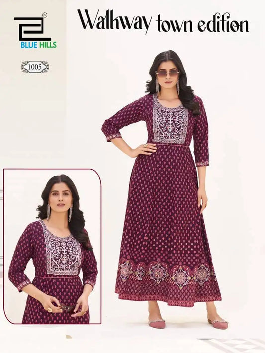 Blue Hills Walkway Town Edition Rayon Anarkali Kurti Festival Collection