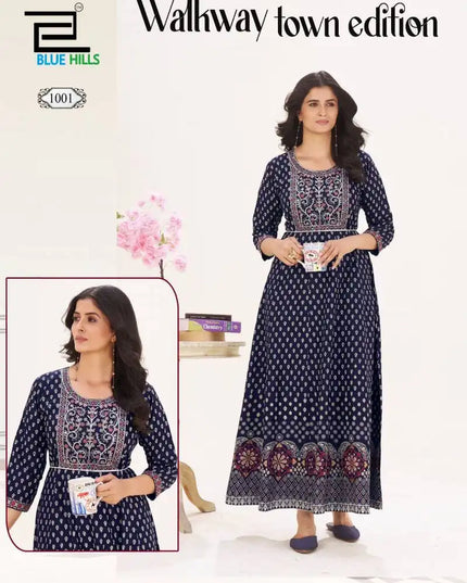 Blue Hills Walkway Town Edition Rayon Anarkali Kurti