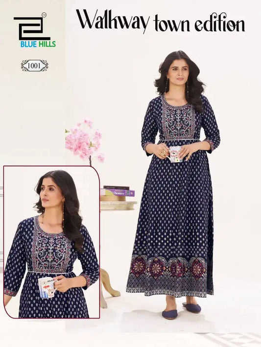 Blue Hills Walkway Town Edition Rayon Anarkali Kurti