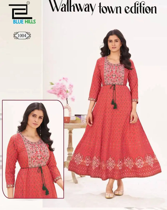 Blue Hills Walkway Town Edition Rayon Kurti Anarkali Style Collection