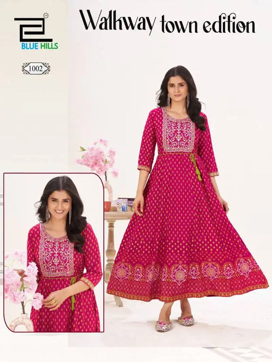 Blue Hills Walkway Town Edition Rayon Anarkali Kurti Collection