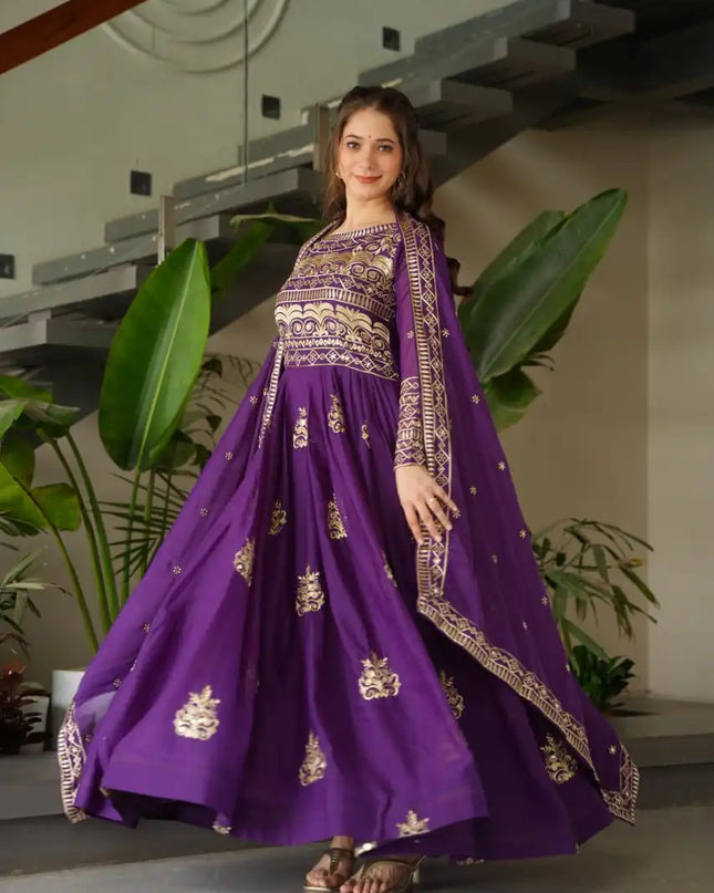 Mohini 9226 Purple Color Chinon Gown Dupatta With Sequence Embroidery Work