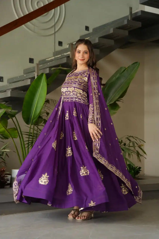 Mohini 9226 Purple Color Chinon Gown Dupatta With Sequence Embroidery Work