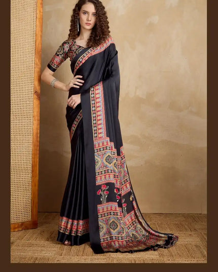 Rajtex Pure Ajrakh Vol 2 Satin Crepe Saree Black