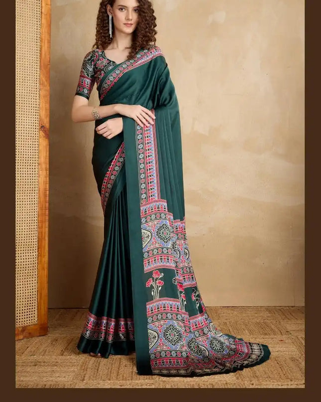 Rajtex Pure Ajrakh Vol 2 Satin Crepe Saree Jade