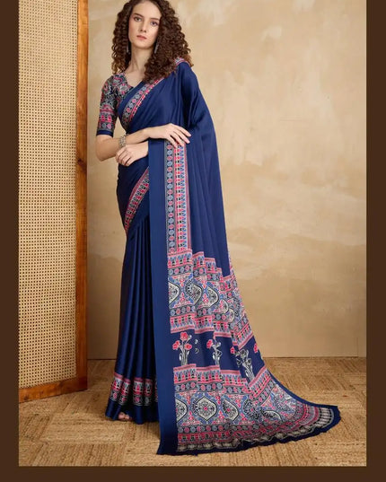 Rajtex Pure Ajrakh Vol 2 Satin Crepe Saree Steelblue