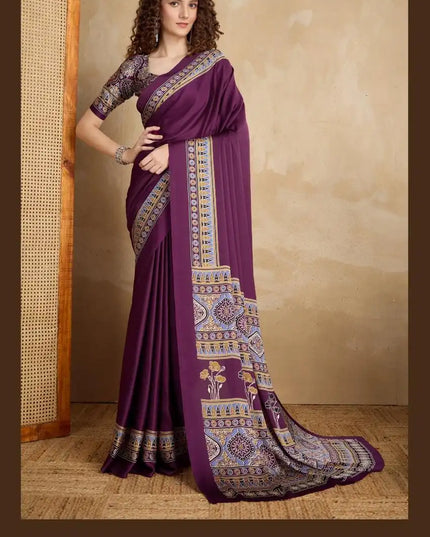 Rajtex Pure Ajrakh Vol 2 Satin Crepe Saree Plum
