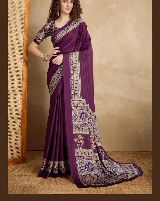 Rajtex Pure Ajrakh Vol 2 Satin Crepe Saree Plum