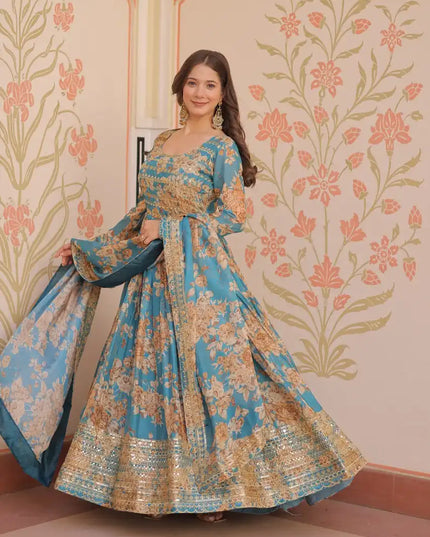 Mohini 9236 Women Russian Silk Digital Print Gown Dupatta With Embroidery Work 2025