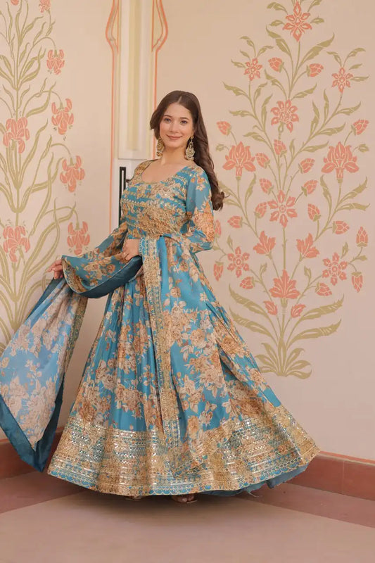 Mohini 9236 Women Russian Silk Digital Print Gown Dupatta With Embroidery Work 2025