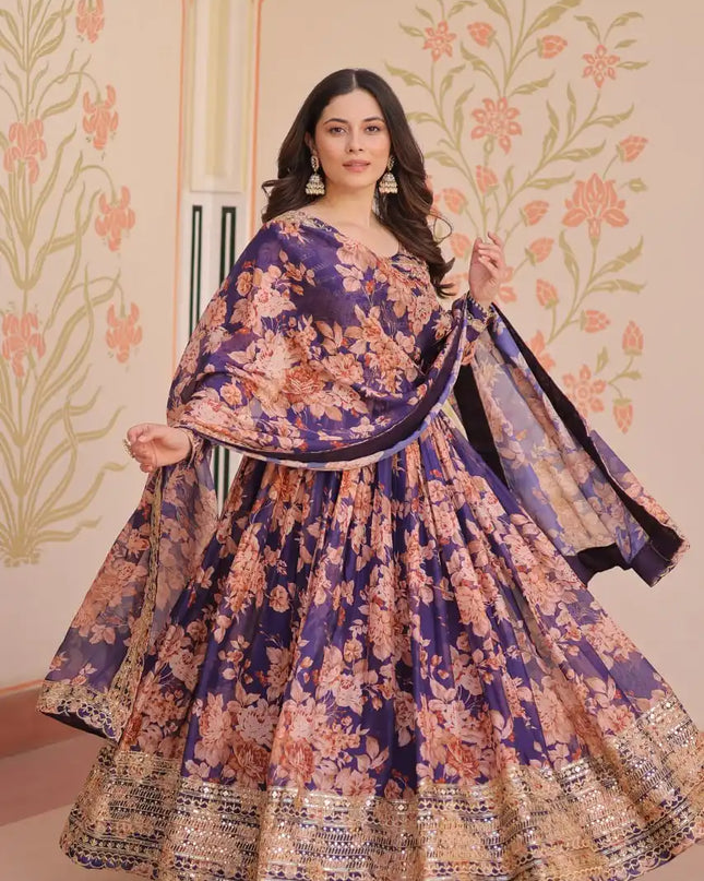 Mohini 9236 Floral Printed Russian Silk Digital Print Gown Dupatta With Embroidery Work
