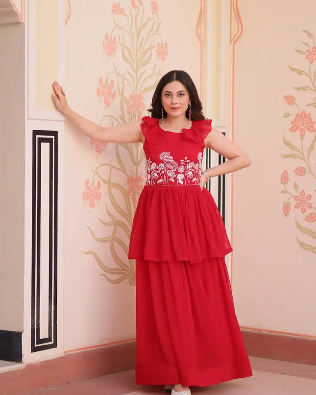 Moni 1175 Blooming Peplum Gown With Embroidery Work